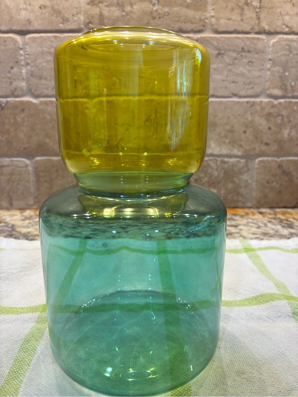 Set of Two Blue-Green and Yellow Glass Vases